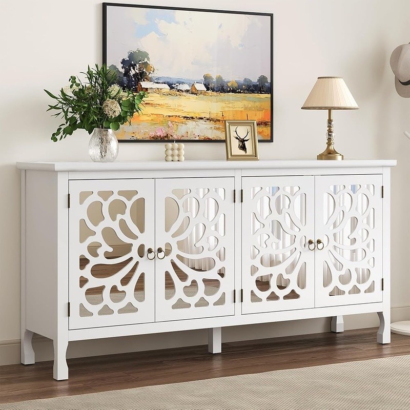 Waterproof Buffet Cabinet Adjustable Storage Butterfly Design Mirrored Sideboard