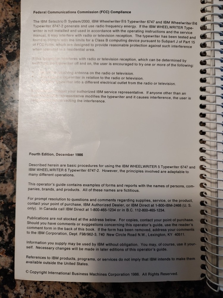 IBM SELECTRIC SYSTEM/2000 WHEELWRITER TYPEWRITER 6747/6747-2 OPERATOR'S GUIDE +