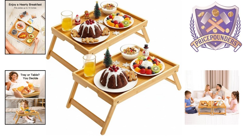 Space-Saving Bamboo Bed Tray - Lightweight, 2-Pack for Comfort and Convenience