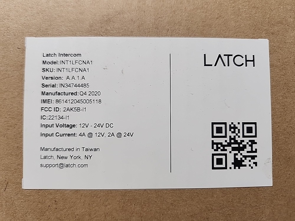 Latch Intercom Model INT1LFCNA1 - BRAND NEW