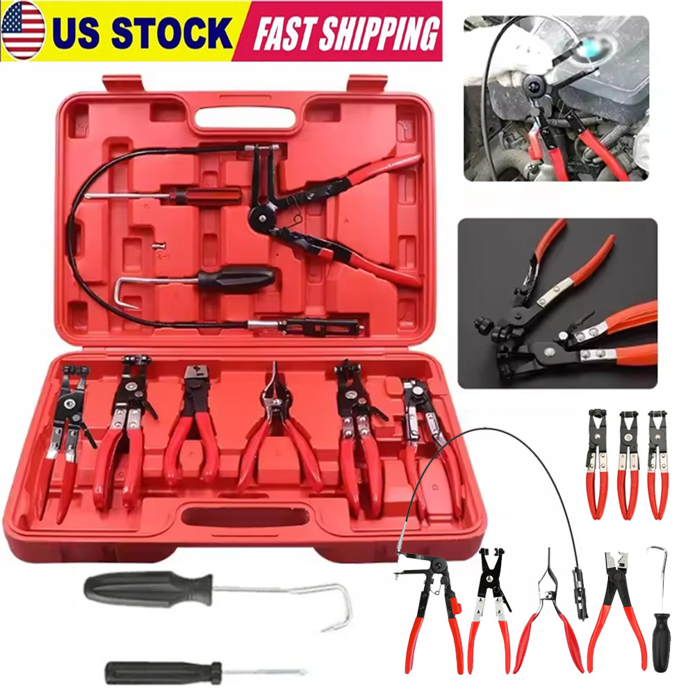 10Pc Hose Clamp Clip Remover Pliers Wire Long Reach Kit Fuel Oil Water Hose Tool