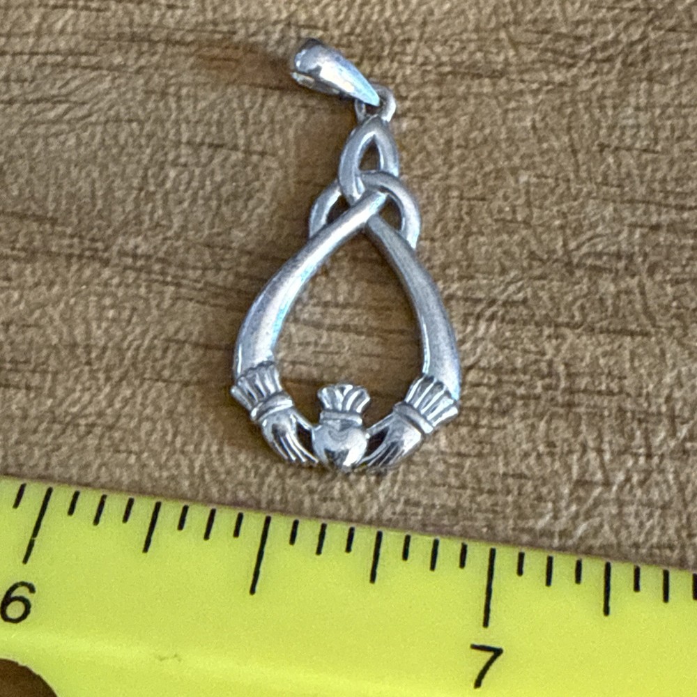 Sterling Silver Claddagh Trinity Celtic Pendant Signed Solver