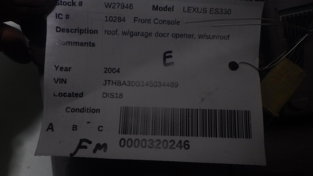 04 LEXUS ES330 Front Console roof