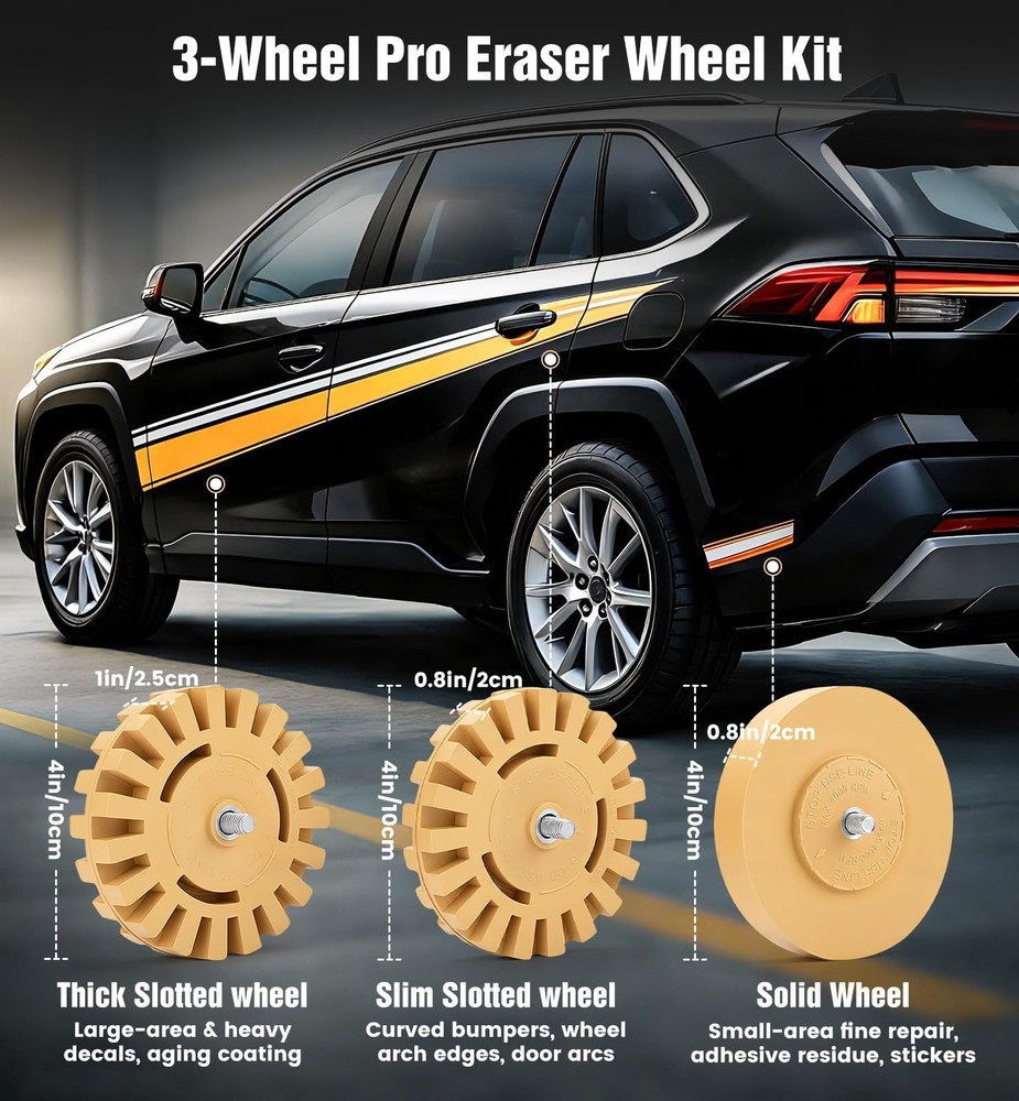 OrbitShell Eraser Wheel Decal Remover Tool Kit, 3 Upgraded Rubber Wheels...