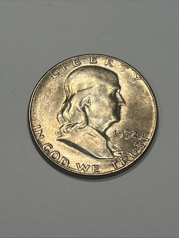 1952-P Philadelphia Franklin Half Dollar, US 50c Silver Coin UNC BU Uncirculated