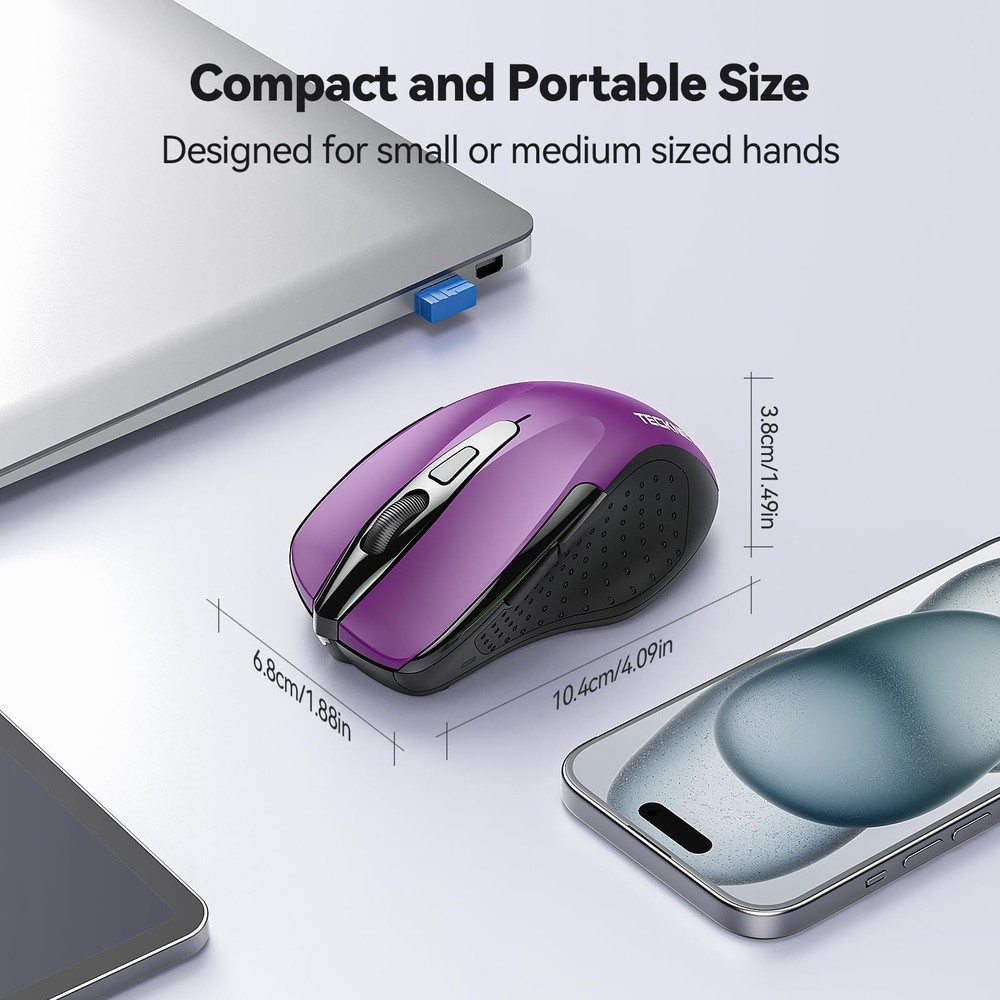 TECKNET Wireless Mouse, 2.4G Ergonomic Optical Mouse, Computer Mouse for Lapt...