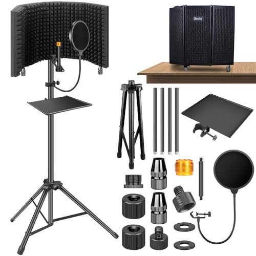 Microphone Isolation Shield with Pop Filter & Tripod Stand, Foldable Mic