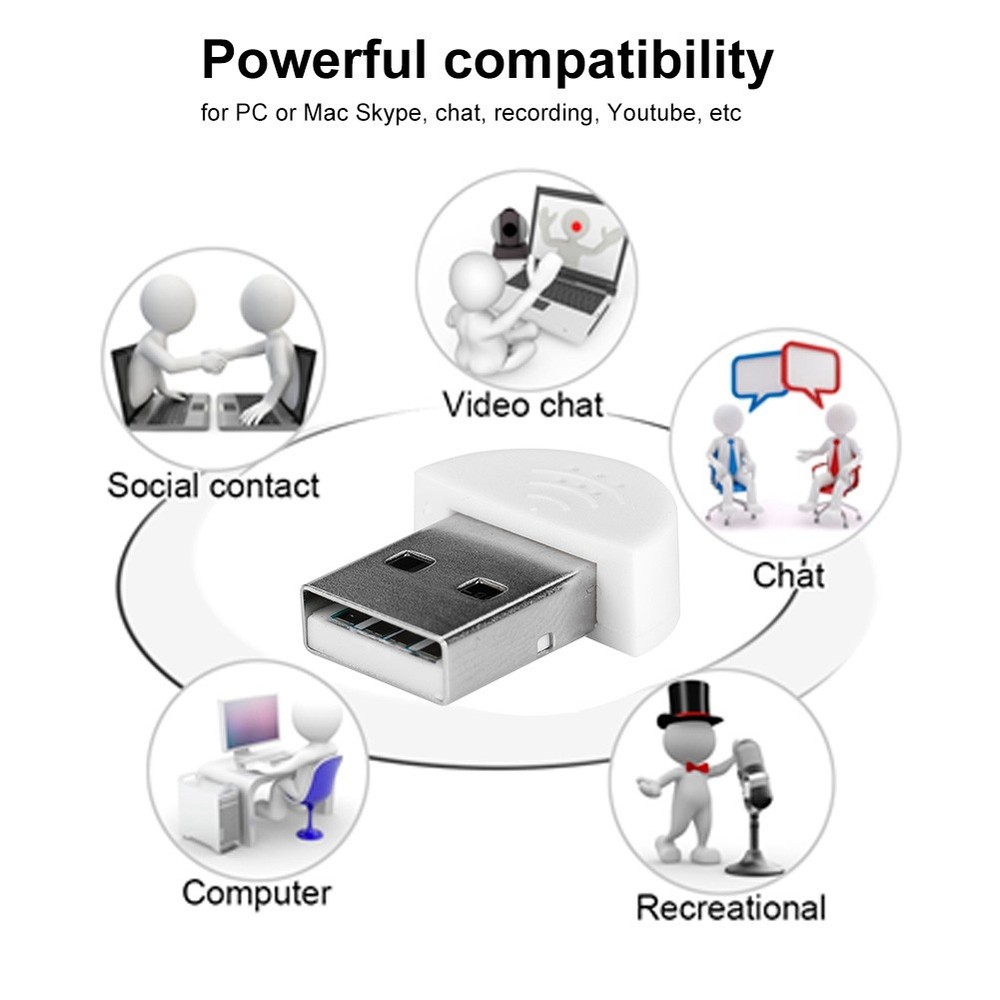 White Portable USB Mini Studio Speech Microphone Recording Audio MIC Adapter WT