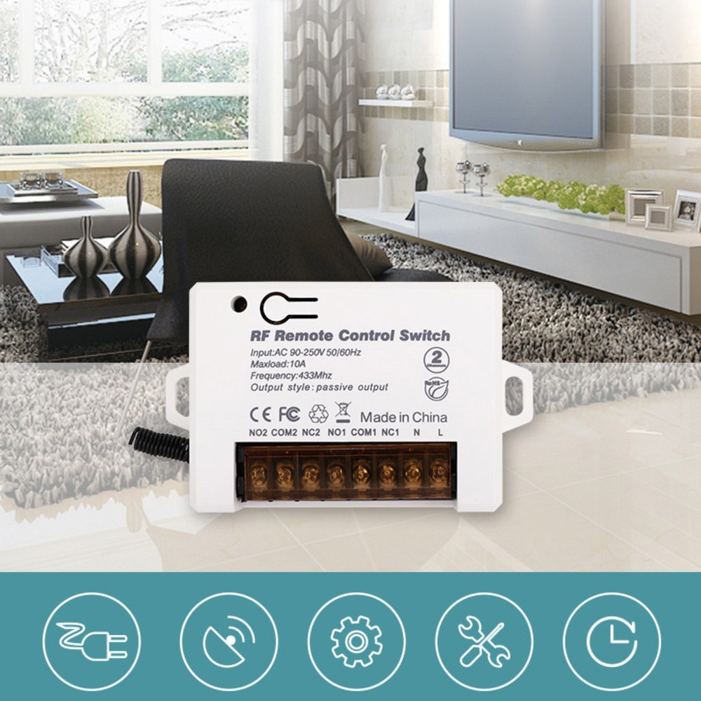 AC90~250V Relay Receiver Wireless Remote Control Switch For Lights Motors