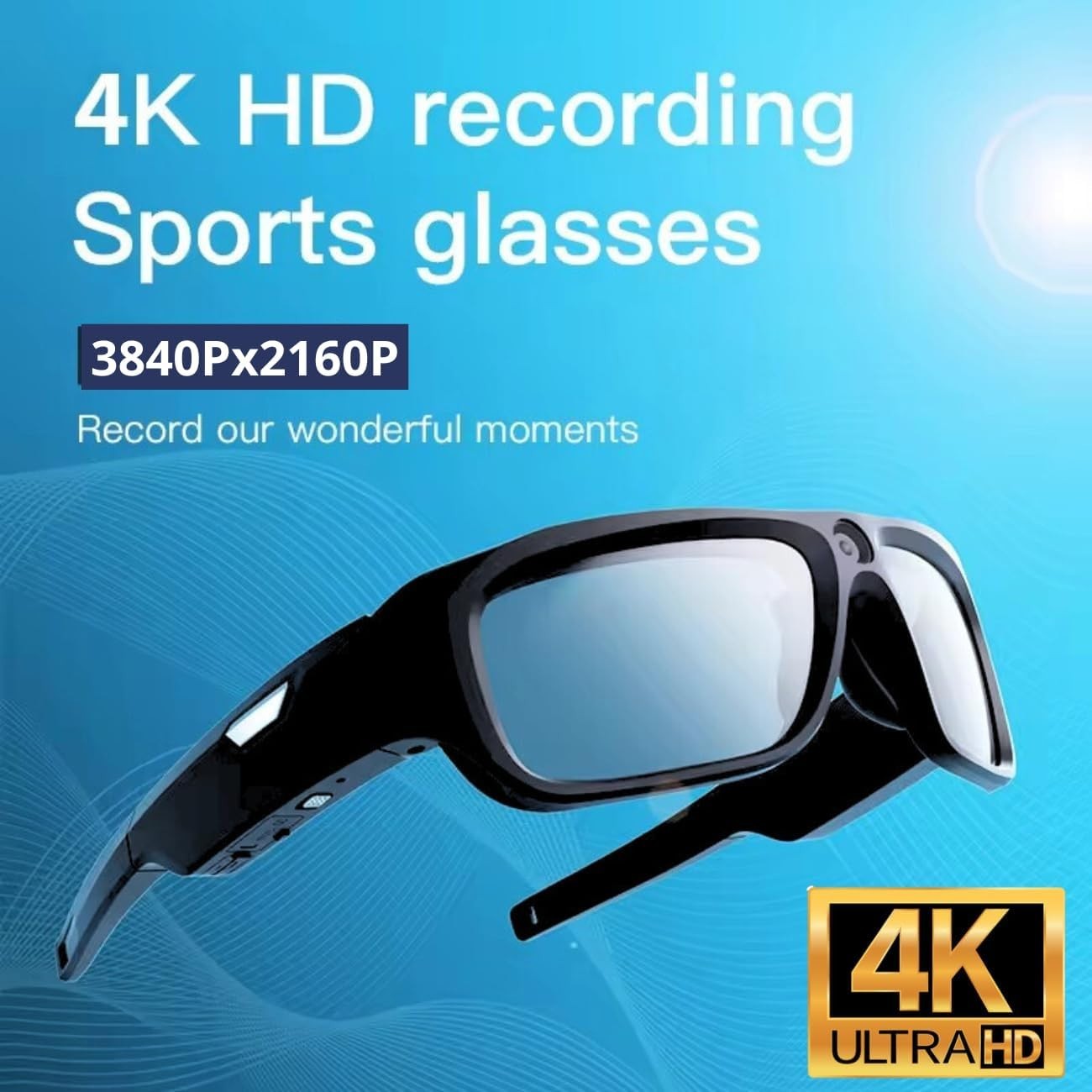 Baseball Glasses with Camera,4K POV Sports Smart Camera Sunglasses Record Video