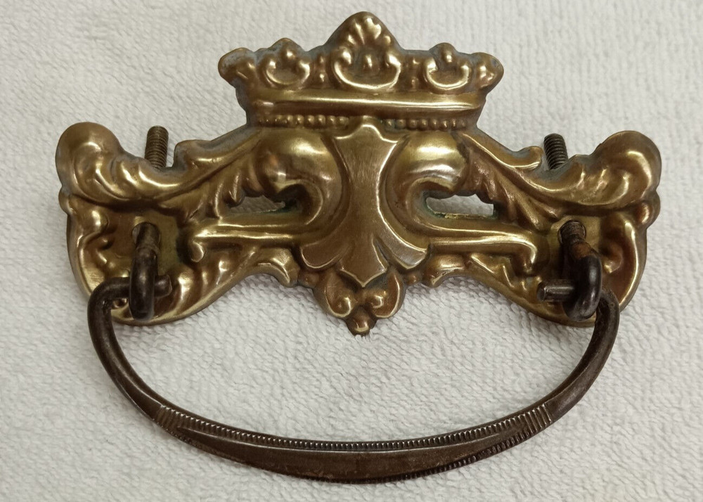 ORIGINAL ANTIQUE STAMPED BRASS DROP HANDLE DRAWER ,DESK,BIN, DOOR HANDLE/PULL