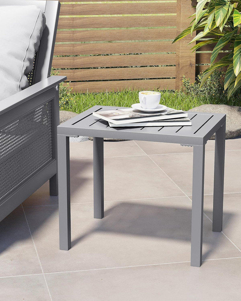 Outdoor Side Table,Aluminum Rectangular Side/End Table, Small Patio Coffee Bistr