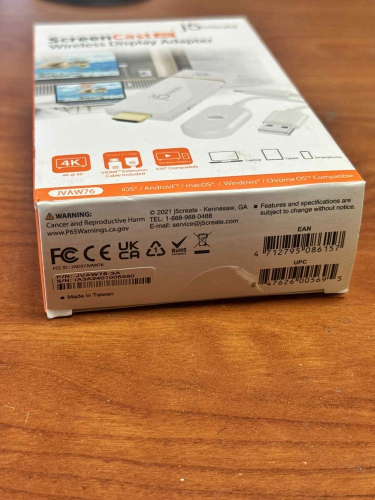 j5create - ScreenCast 4K Wireless Display Adapter - White