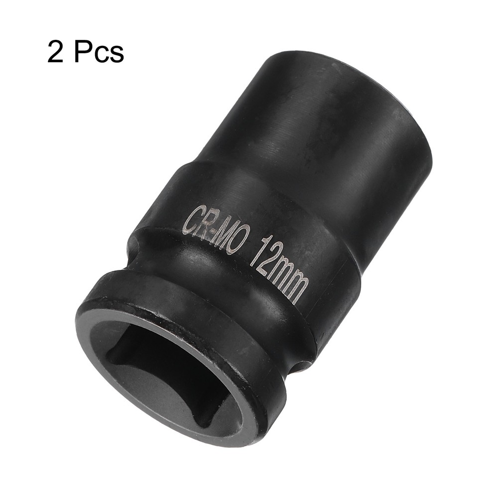2pcs 4 Point Square Socket 1/2" Drive 12mm Metric CR-MO Impact Wheel Socket