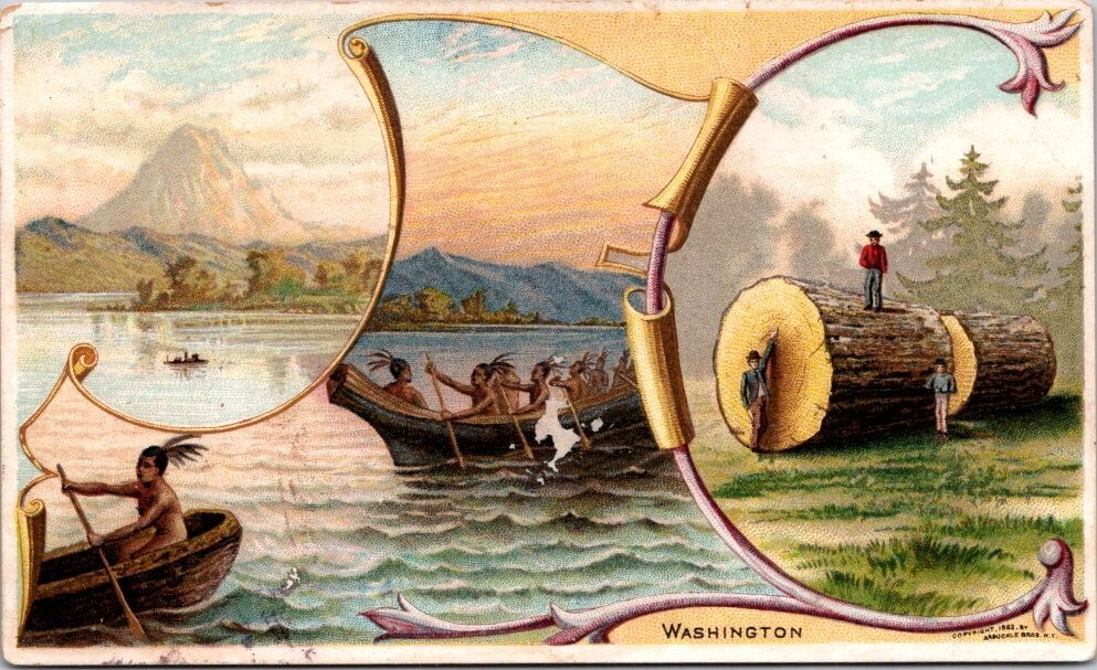 Arbuckle Bros Coffee Washington Mount Tacoma Boat Lumberjack Big Log A JQV2