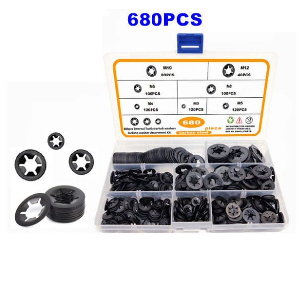 680pcs Internal Tooth Star Lock Washers Assortment Kit Push on Locking Washers