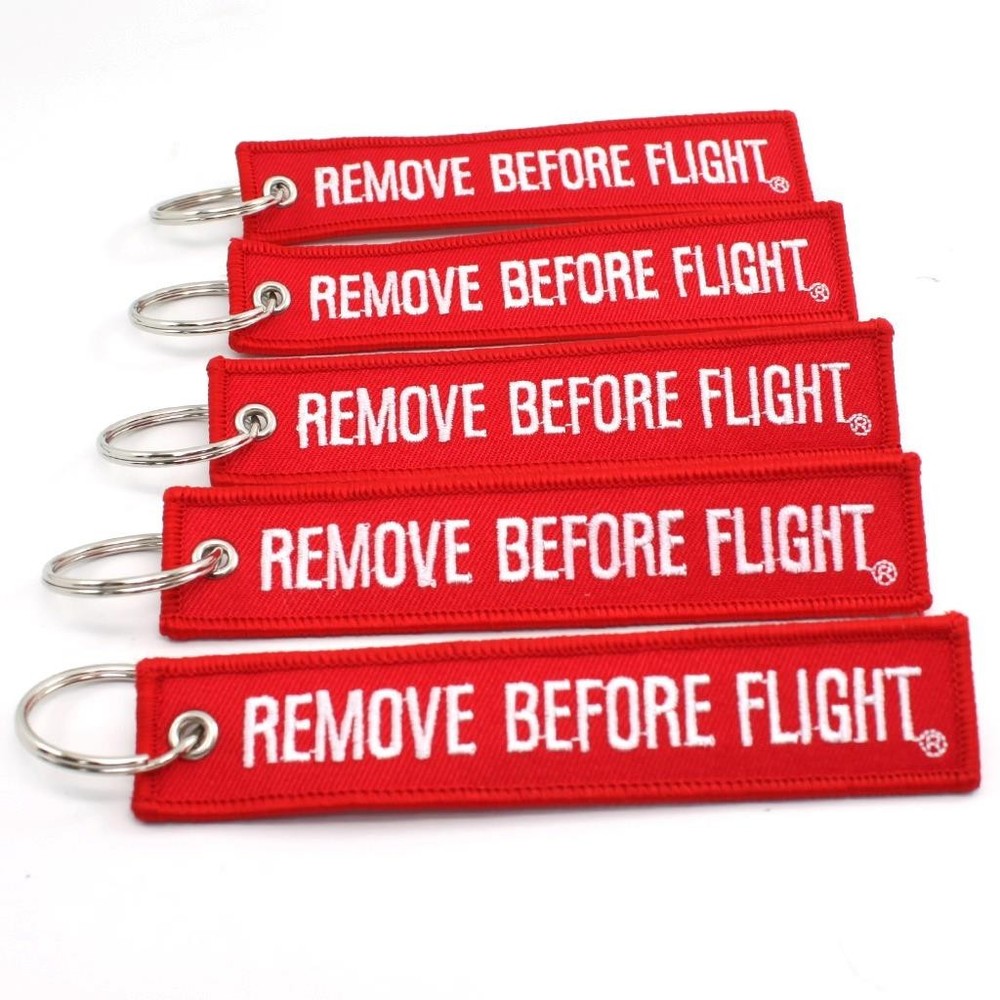 REMOVE BEFORE FLIGHT KEYCHAIN - RED/ White QTY= 5 TAGS - FLAG PILOT CREW KEY