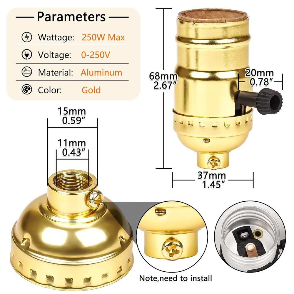 3-Way Lamp Socket Replacement,E26 Base UL Listed, Turn Knob for Low-Medium-High