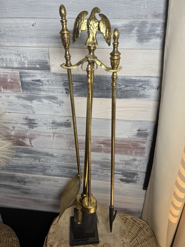 Vintage Brass American Eagle Fireplace Tools