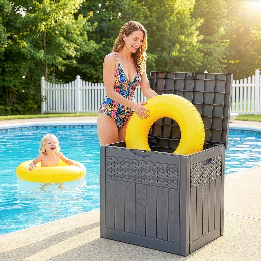 33 Gallon Deck Box Outdoor Storage Box with Lockable Lid Easy Assembly Durable