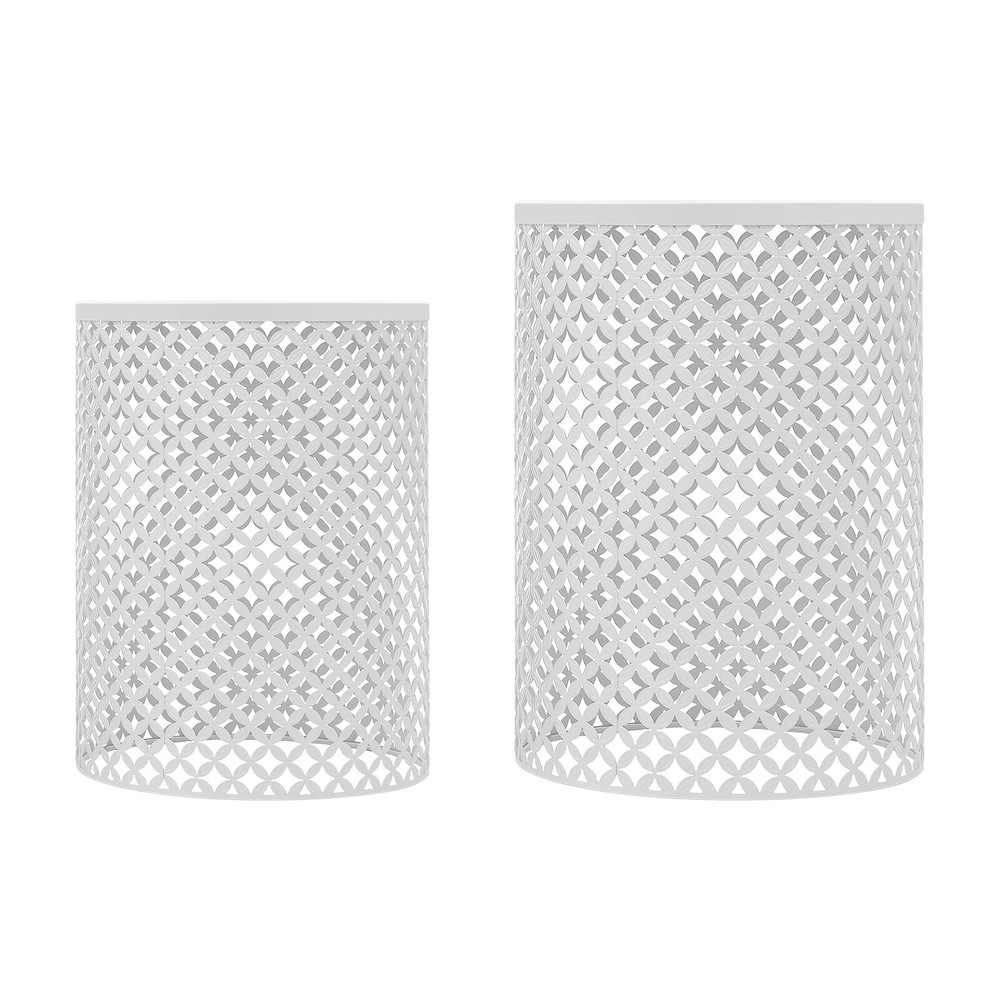 2PCSModern In/Outdoor Side Table Metal Frame Accent Table Round End Table Decor