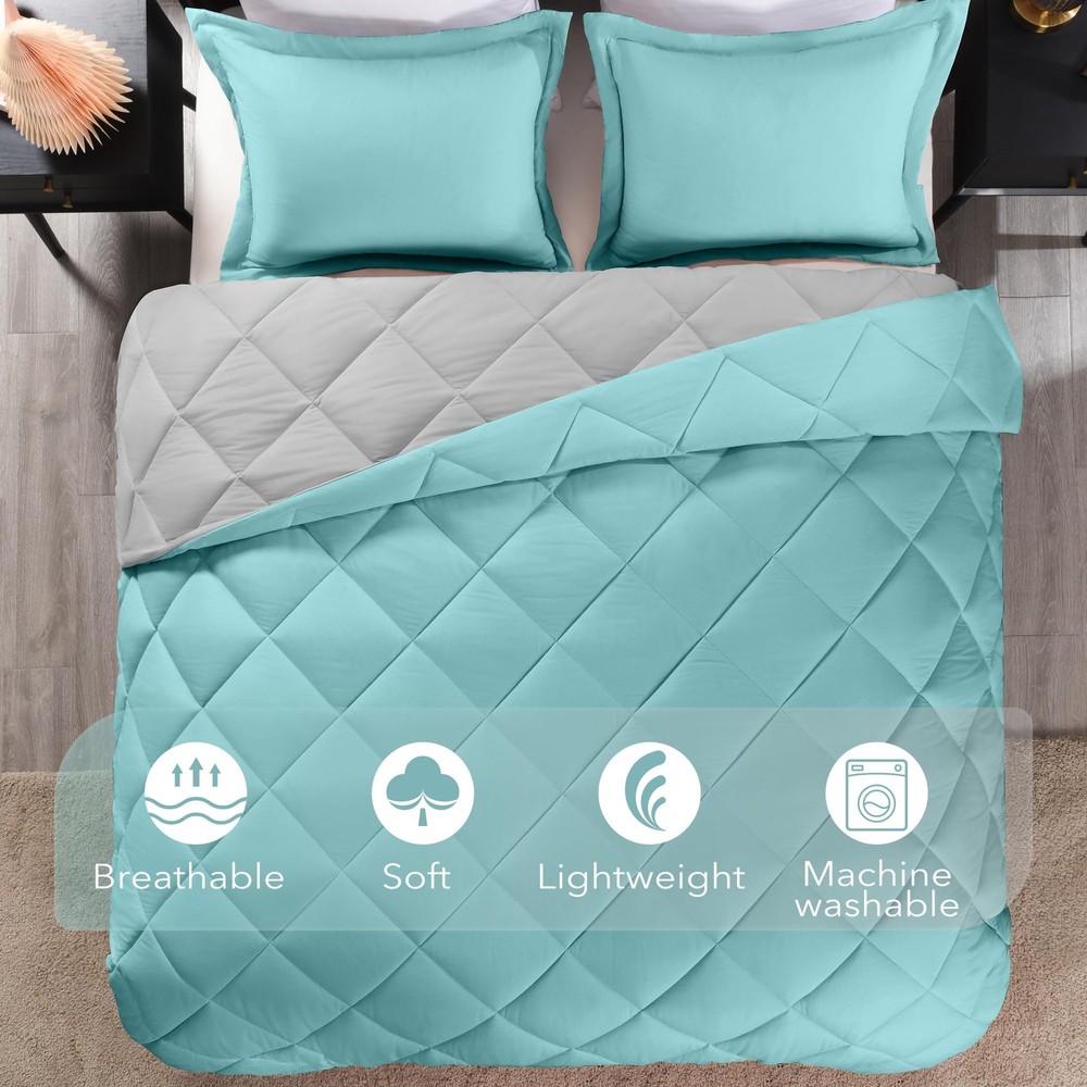 downluxe King Size Comforter Set - Turquoise and Grey King, Light Blue/Gray