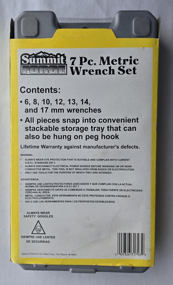Metric Wrench Set, 7 Pieces