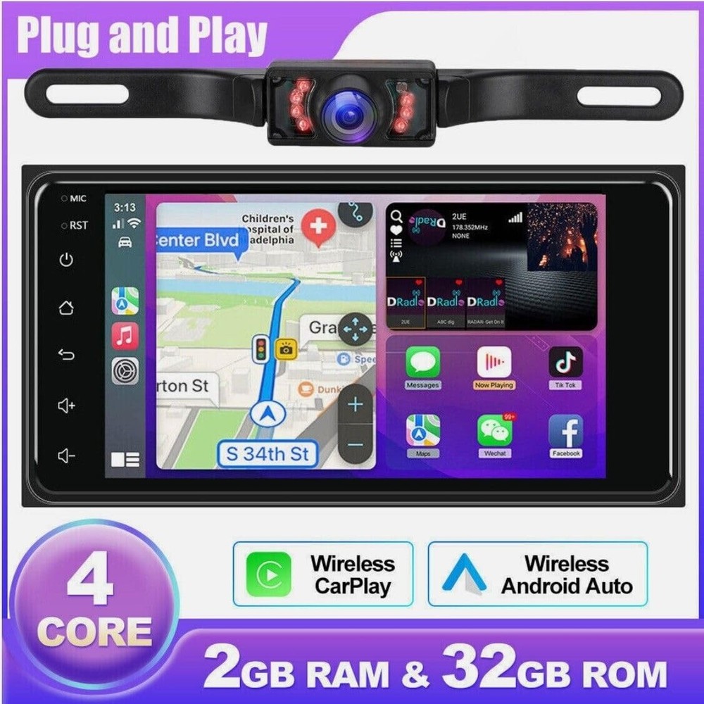 7 Double Din Car Stereo Carplay Android Auto Bluetooth GPS Backup Camera 2+32G