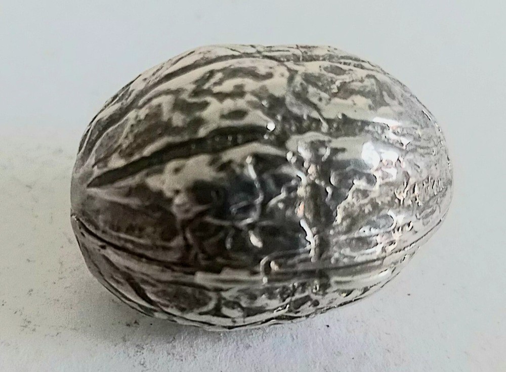 Stirling Silver Nut style Box. Thimble Case. Silver Walnut Style Box. 925 mark