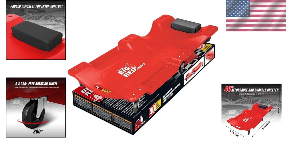 Comfortable Rolling Garage Creeper with Shoulder Recess & Tool Storage, 40"