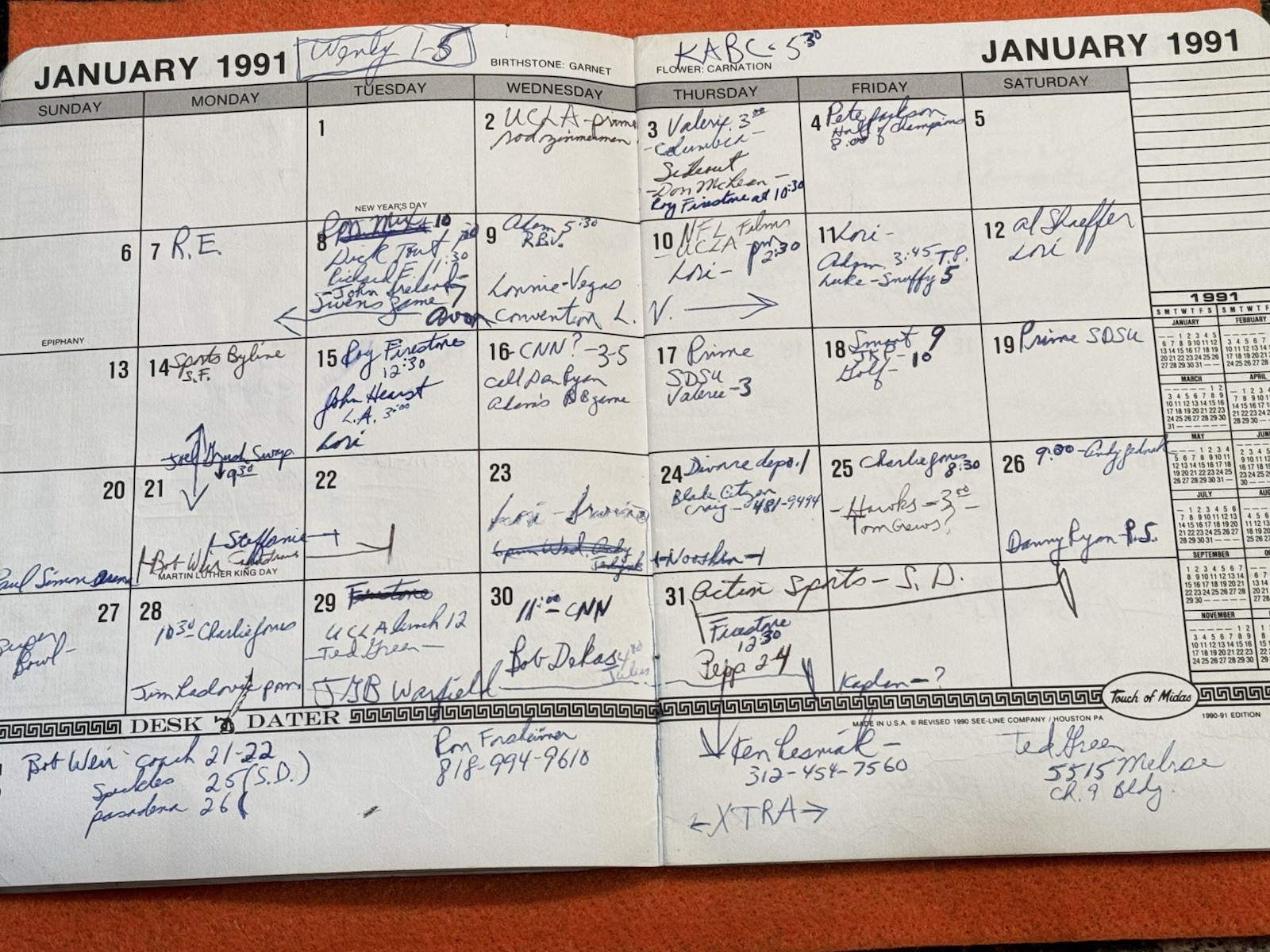 Bill Walton Personally Owned & Signed 1990-1991 Desk Calendar NBA NCAA