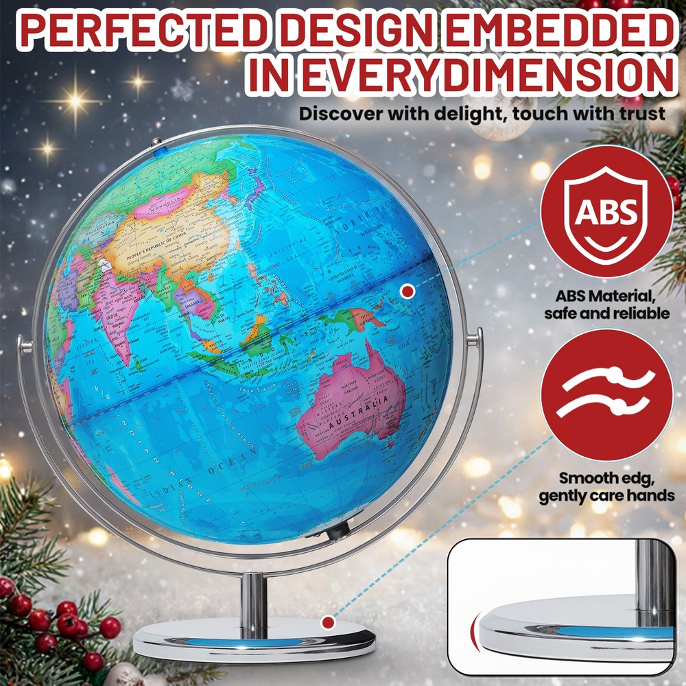 13'' Illuminated Globe Map 720° Rotation W/ Touch Switch 3 LED Lighting Modes