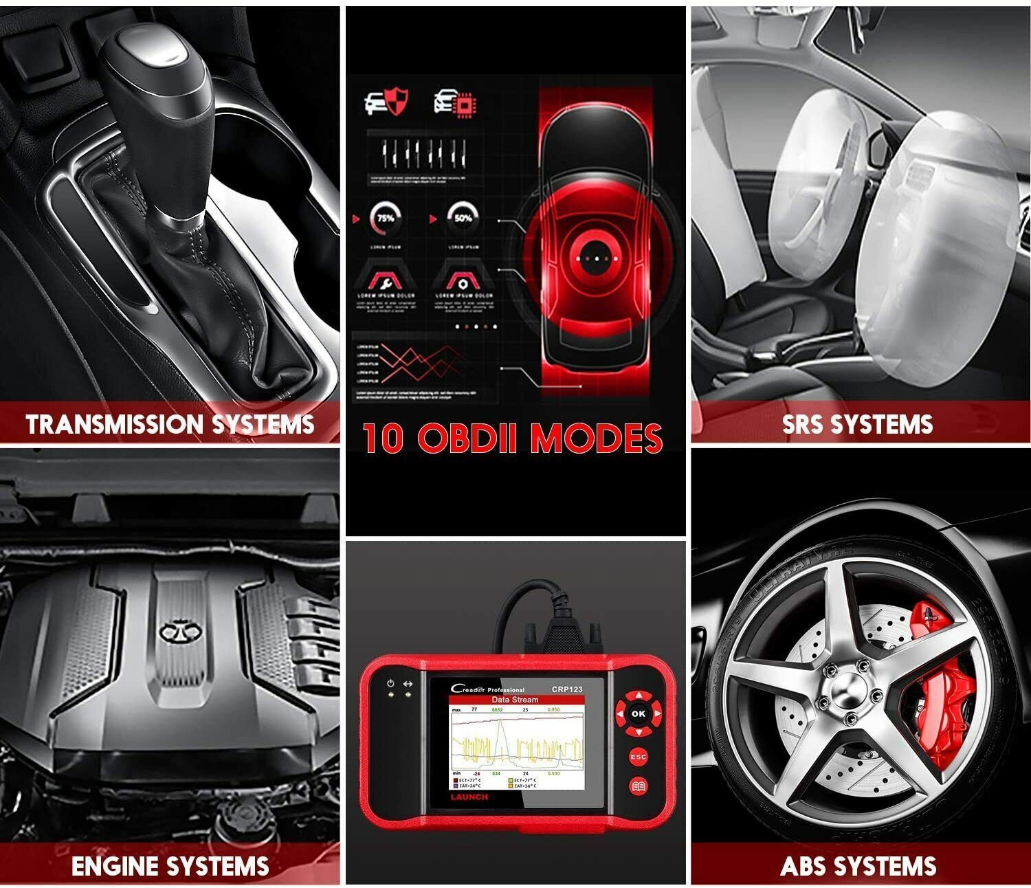 Check Engine OBD2 Scanner Transmission ABS SRS Code Reader Car Diagnostic Tool