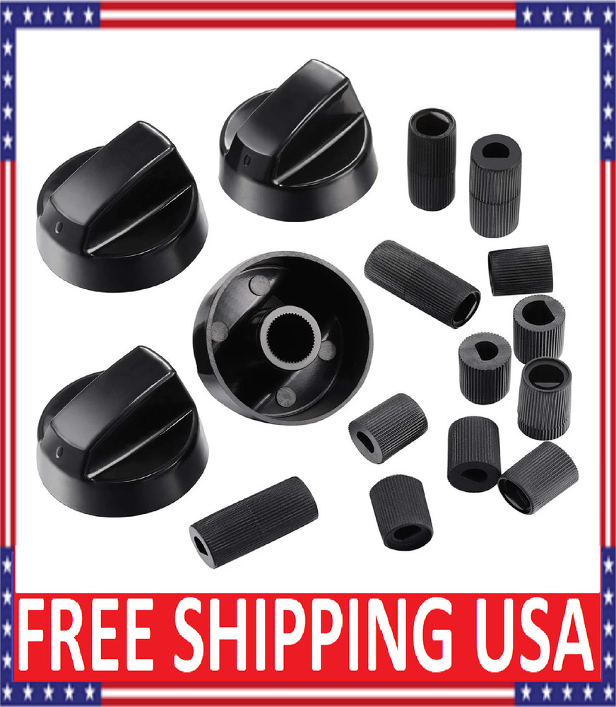 4Pcs Universal Stove & Oven Control Knobs with 12 Adapters Replacement Set - USA