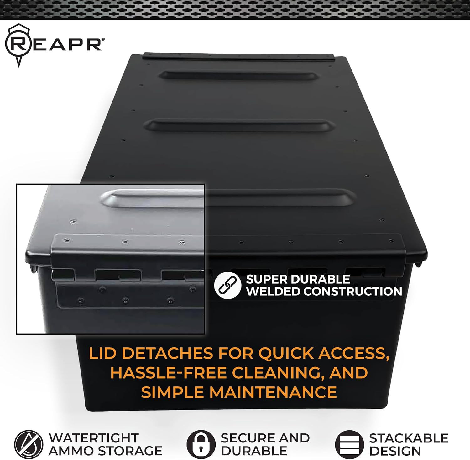 Reapr Steel Ammo Can, Heavy Duty Locking Metal Ammo Storage Box, Airtight and Wa