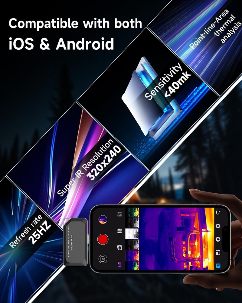 Thermal Camera for USB-C iPhone & Android – 320×240 Super Resolution,15× Digital