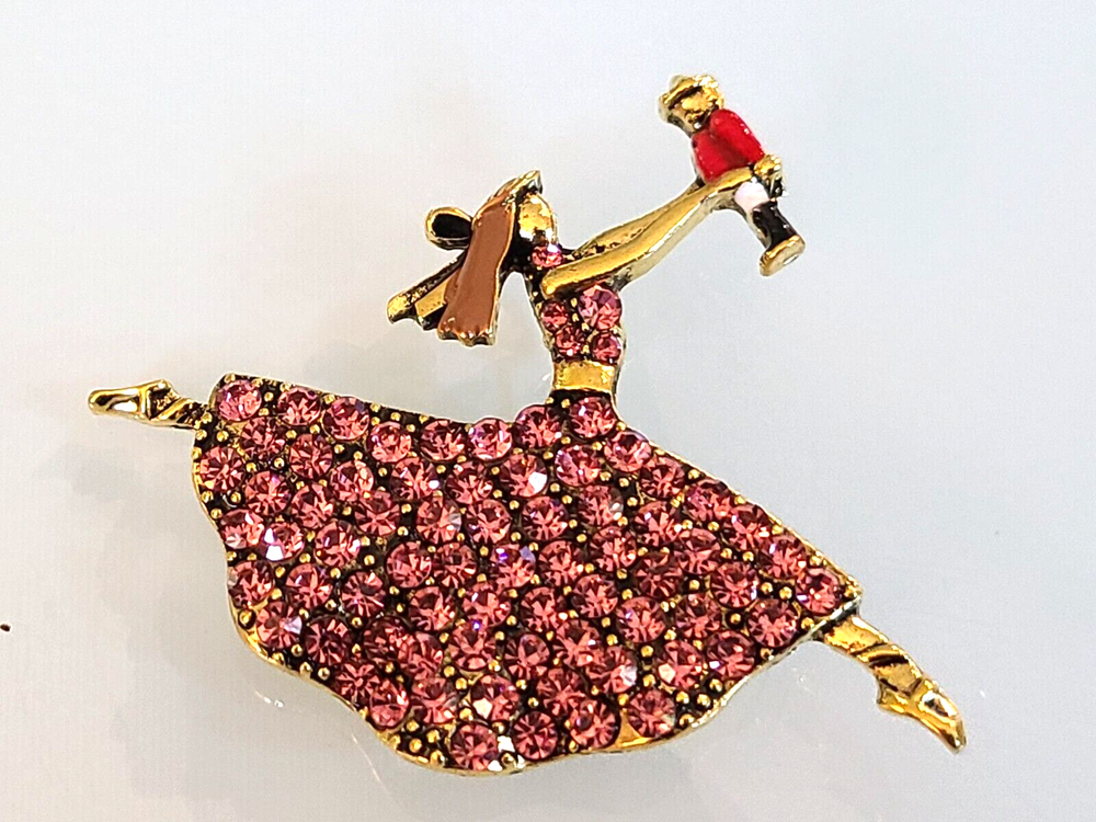 UNSIGNED HEIDI DAUS STYLE PINK CRYSTAL NUTCRACKER BALLET DANCER BALLERINA BROOCH