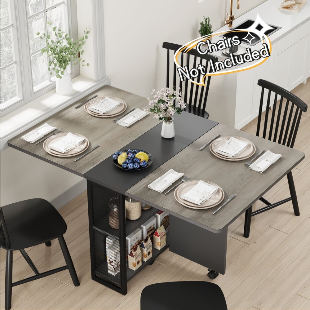 Folding Dining Table with Drop Leaf Storage Racks for Small Kitchen Space Saving