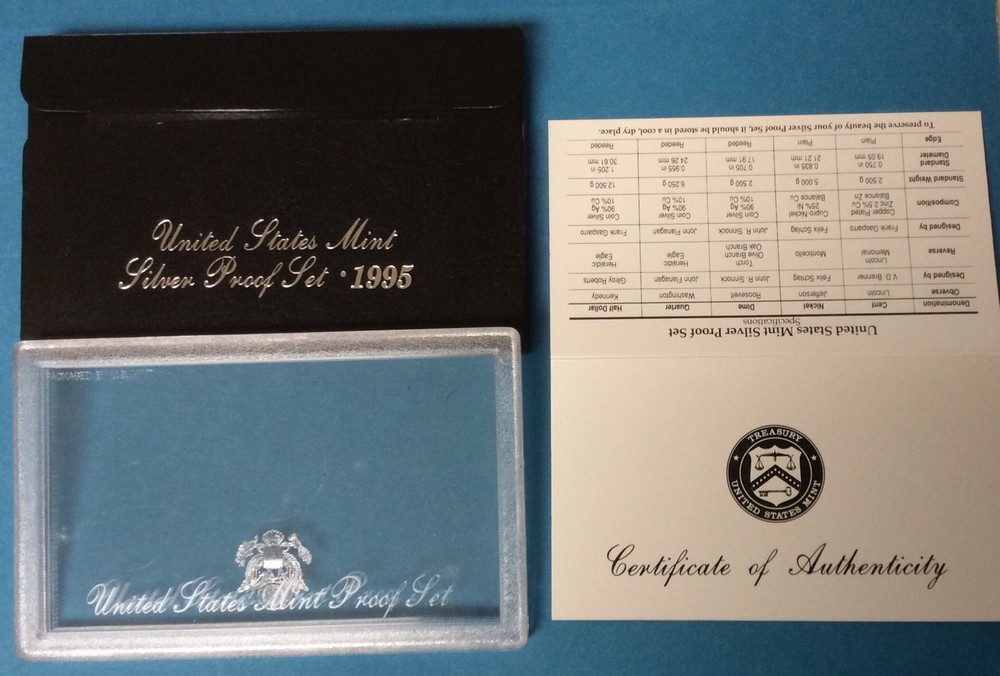 1995 US Mint Silver Proof Set Packaging, No Coins‼️/Box,Lens & Certificate Only!