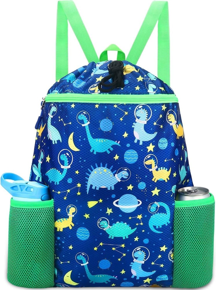 RHCPFOVR Dinosaur Drawstring Backpack for Kids - Blue Space