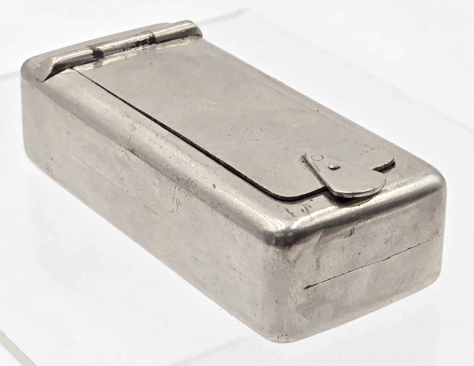 WWI Era Nickel-Plated Brass Trench Vesta Case – Rare Match-Holder Lid – MINT...