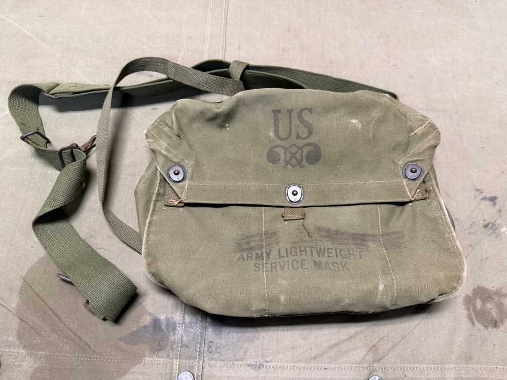 ORIGINAL WWII US ARMY INFANTRY M1A1 M6 GAS MASK CARRY BAG-OD#7