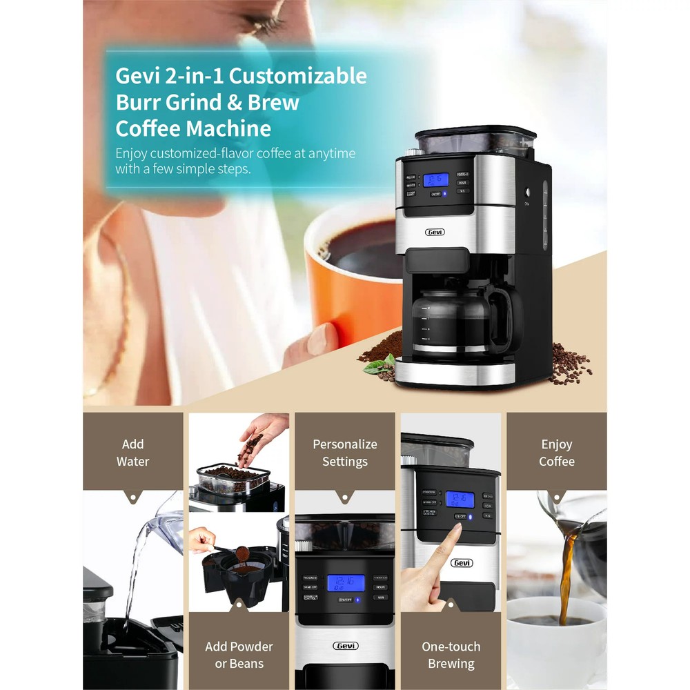 Gevi GECMA025AK-U 10-Cup Programmable Grind and Brew Coffee Maker