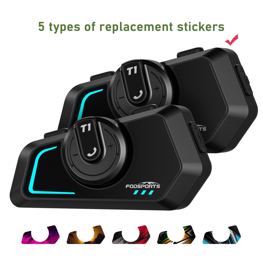 2X 1000M T1 Bluetooth Intercom Motorcycle Headset Helmet Intercom 2 Rider FM