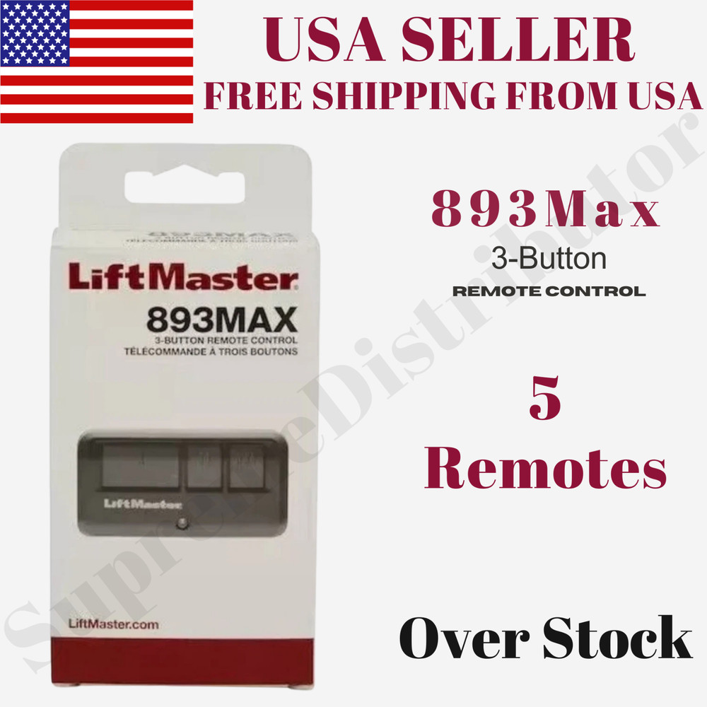5 Pack LiftMaster 893MAX Garage Door Opener Remote 3-Button Security+ 2.0
