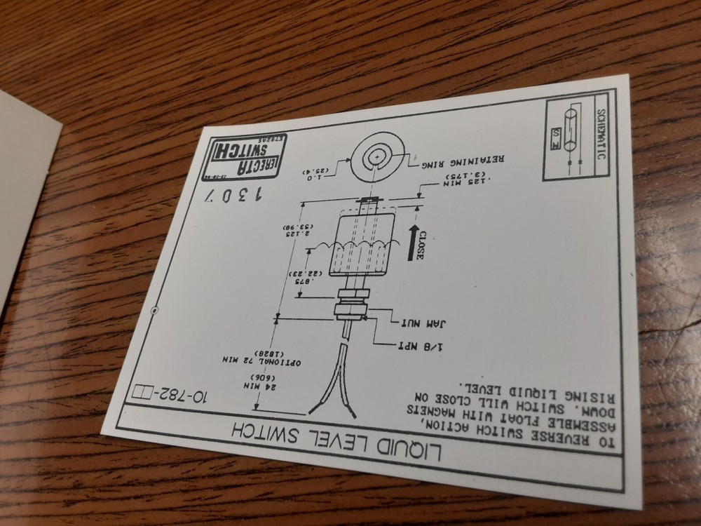 Electra Switch COMPAC ENGINEERING 10-782-PP Liquid Level Switch Polypropylene