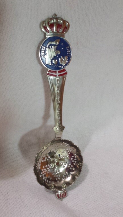 Konge Regit Danmark Silver Plated Sugar Sift Tea Strainer Spoon Crown Christian