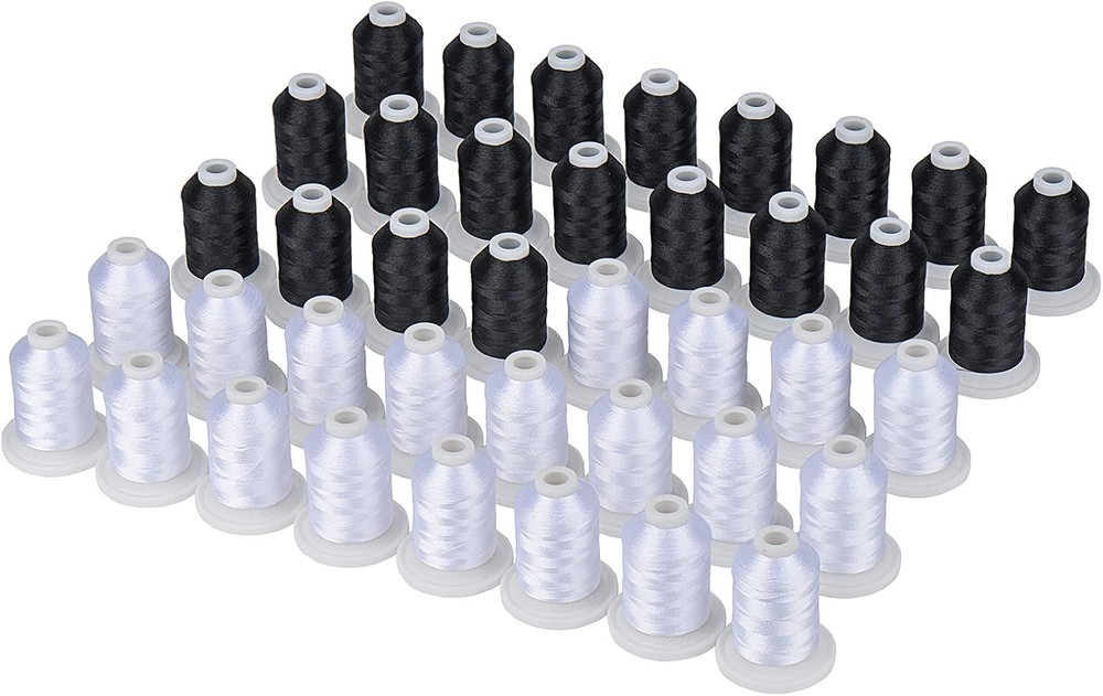 40 Spools, 20 White + 20 Black, Polyester Embroidery Machine Thread 500M (550Y)