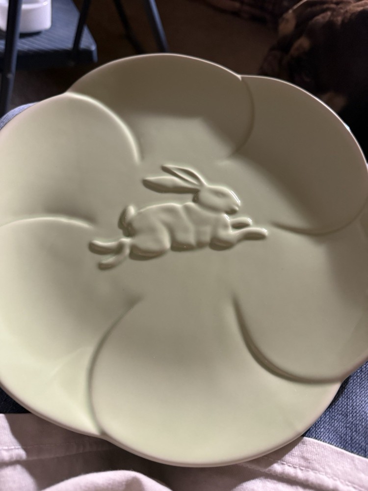 Green Mint Rabbit Bunny Pedestal Plate