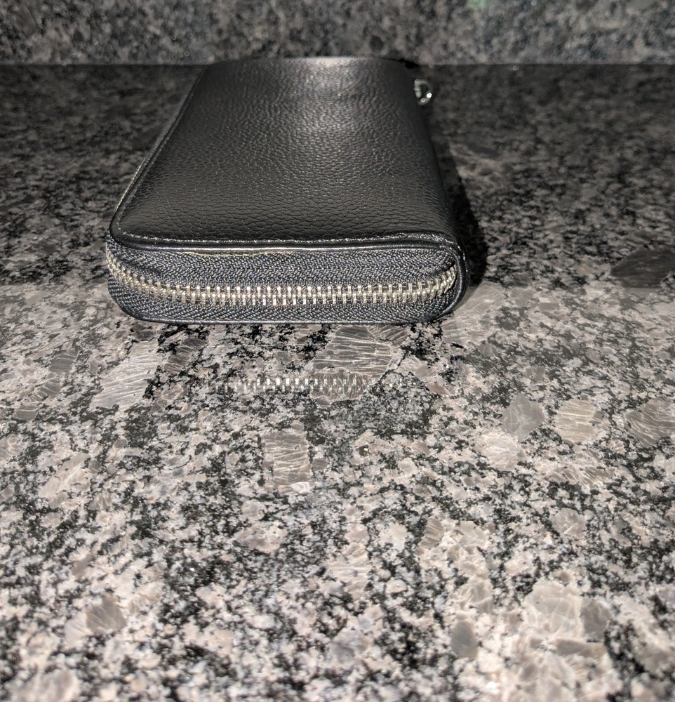 Moflycom RFID Blocking Black Leather Zip-around Wallet Clutch